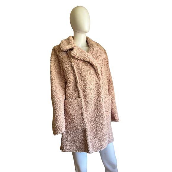 Kenneth Cole Soft Sherpa Blush Beige Faux Fur Snap Button Coat Jacket S - Picture 2 of 5